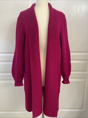 Adele Joyce Cozy Open-Front Long Cardigan Sweater - Raspberry